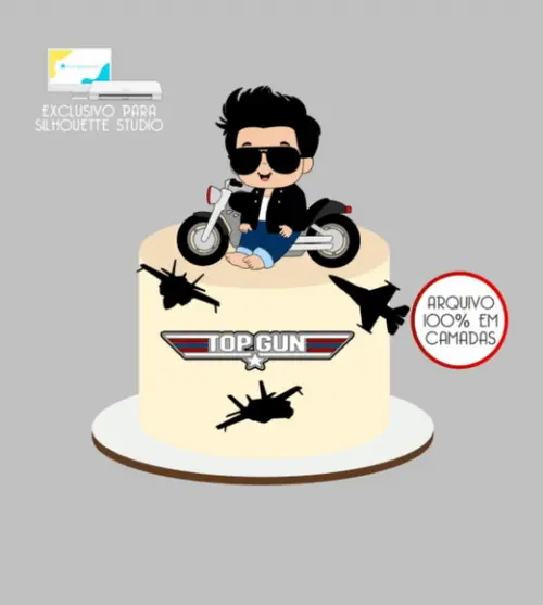 2506 - Arquivo Topo de Bolo Motoqueiro Top Gun