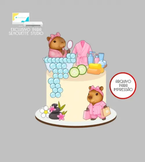 2520 - Arquivo Topo de Bolo Capivara Banho Spa