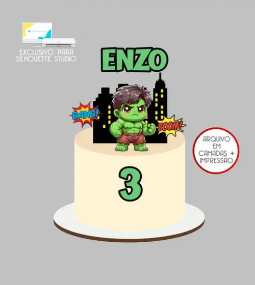 2534 - Arquivo Topo de Bolo Hulk Baby