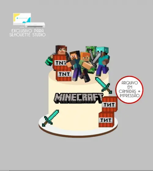 2553 - Arquivo Topo de Bolo Minecraft Tnt 3d