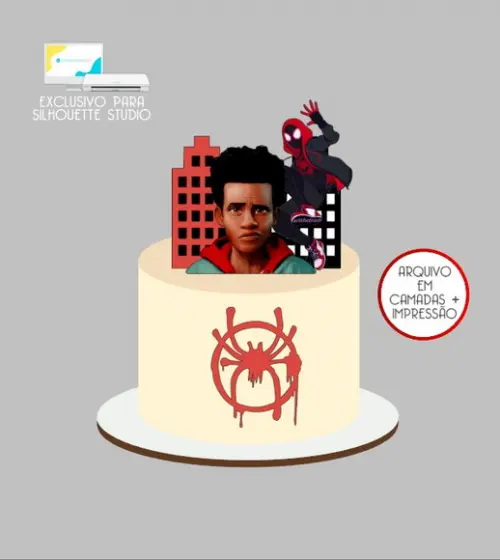 2563 - Arquivo Topo de Bolo Homem Aranha Miles Morales
