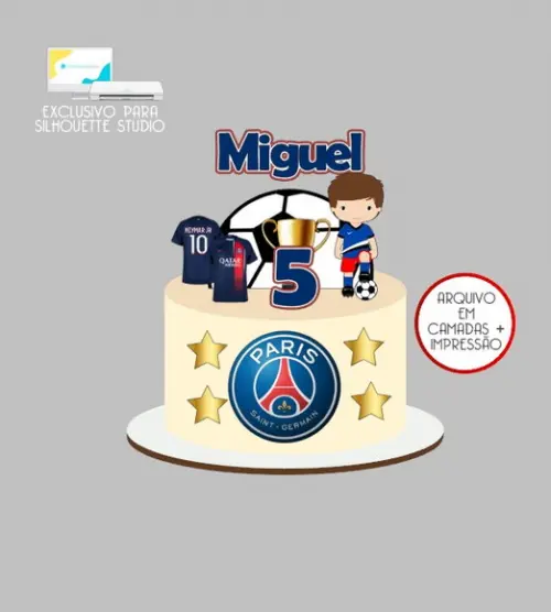 2568 - Arquivo Topo de Bolo Futebol Psg Menino Jogador