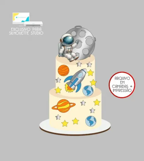 2565 - Arquivo Topo de Bolo Astronauta Planetas