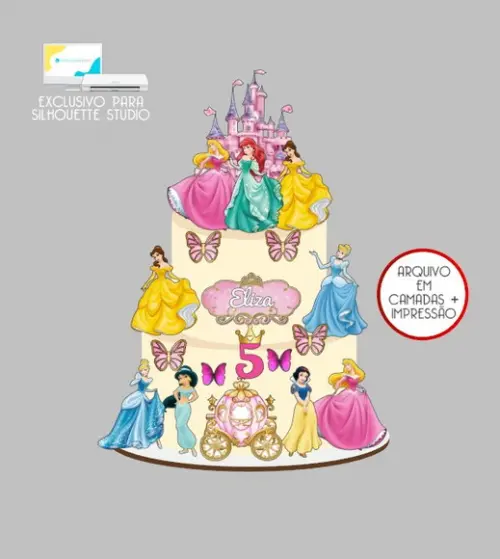 2567 - Arquivo Topo de Bolo Princesas Castelo