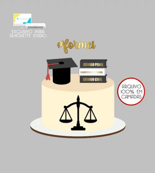 2571 - Arquivo Topo de Bolo Formatura Direito Livros 3d