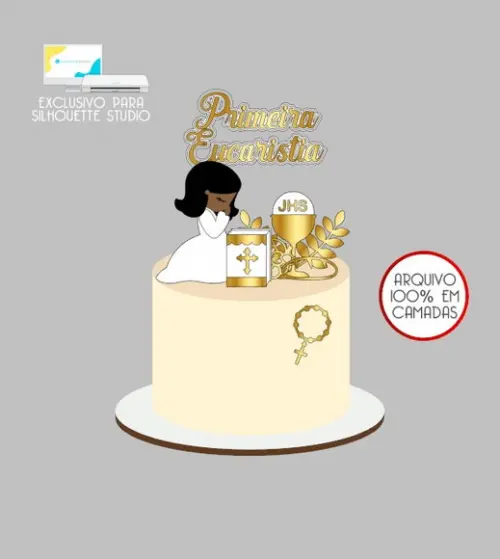 2579 - Arquivo Topo de Bolo Primeira Eucaristia Menina