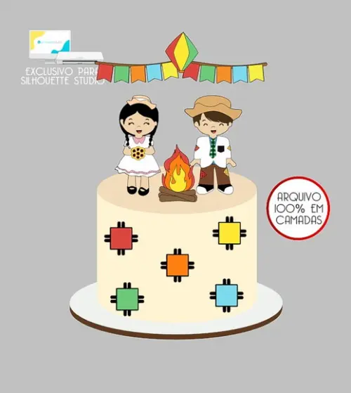 258 - Arquivo Topo de Bolo Junino Casal Caipira