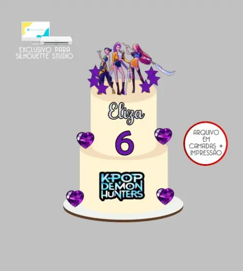 2583 - Arquivo Topo de Bolo Guerreiras do Kpop Demon Hunters
