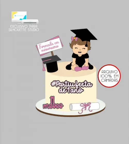 2592 - Arquivo Topo de Bolo Formatura Mesversario Menina