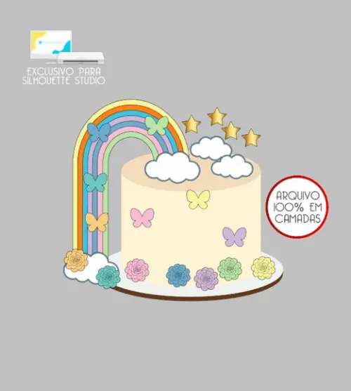 2596 - Arquivo Topo de Bolo Chuva de Benção Arco-íris