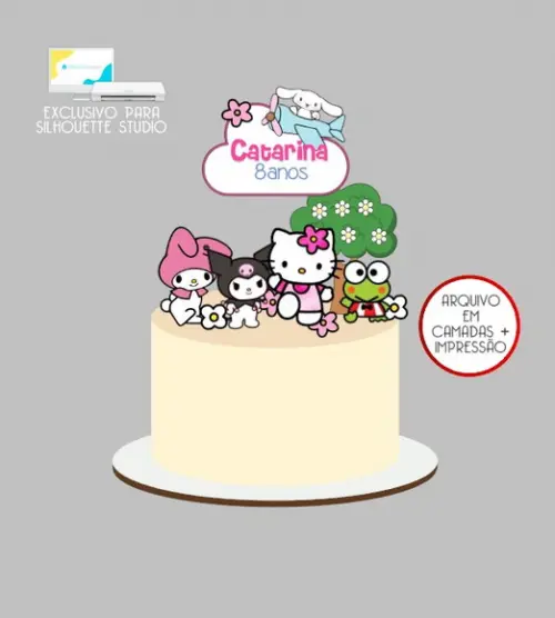 2607 - Arquivo Topo de Bolo Hello Kitty e Amigos