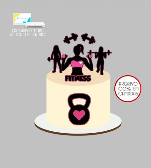 2621 - Arquivo Topo de Bolo Academia Fitness Mulher