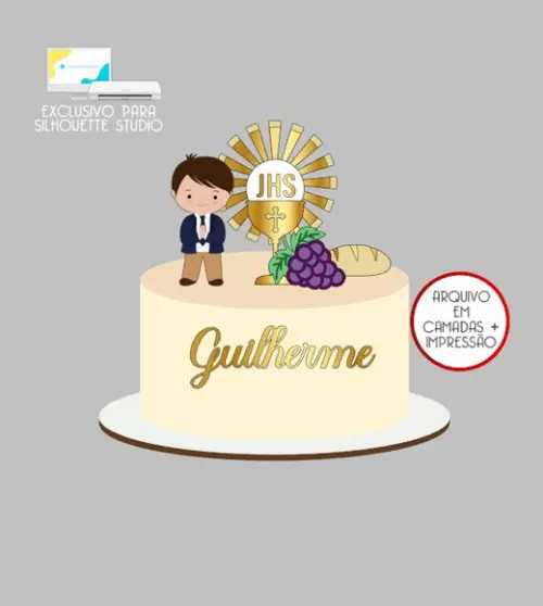 2647 - Arquivo Topo de Bolo Primeira Eucaristia Menino
