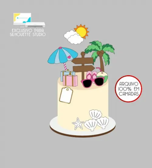 2650 - Arquivo Topo de Bolo Praia Turista Malas 3d