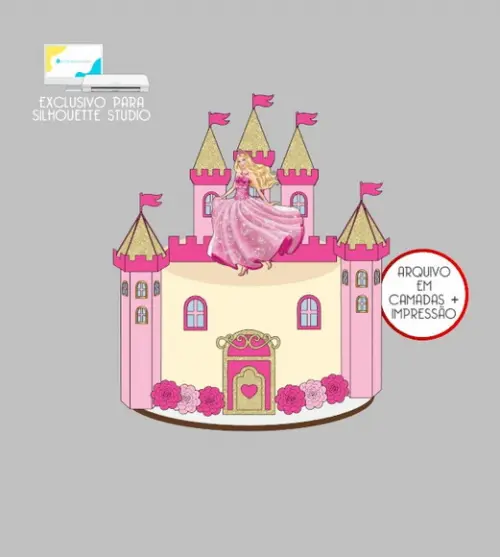 2654 - Arquivo Topo de Bolo Barbie Castelos 3d