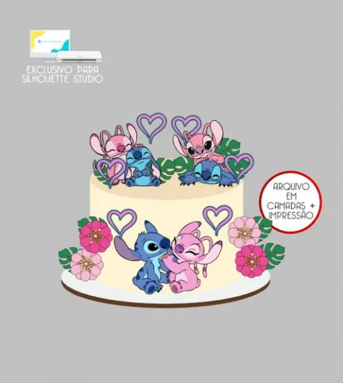 2666 - Arquivo Topo de Bolo Stitch e Angel Flores