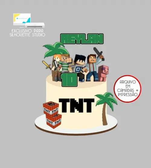 2667 - Arquivo Topo de Bolo Minecraft Tnt 3d