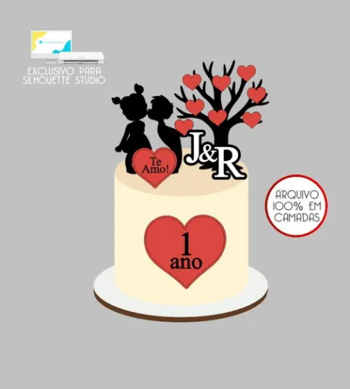 2673 - Arquivo Topo de Bolo Casal Namorados 1 Ano