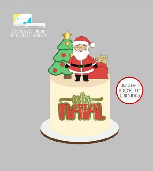 2672 - Arquivo Topo de Bolo Feliz Natal Papai Noel