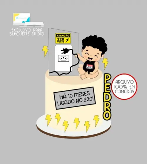 2677 - Arquivo Topo de Bolo 220v Menino Alta Tensão