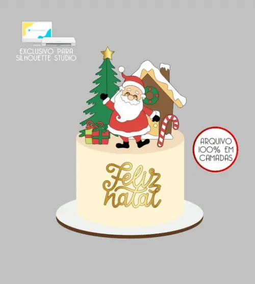 2674 - Arquivo Topo de Bolo Feliz Natal Papai Noel