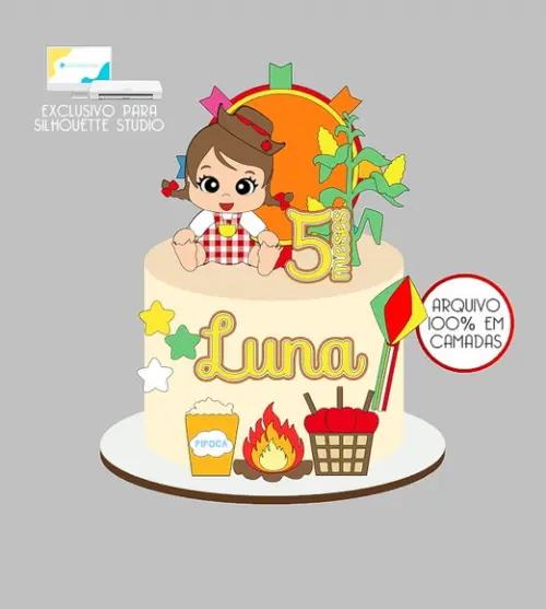 268 - Arquivo Topo de Bolo Junino Arraiá Menina