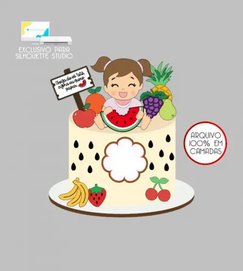 2680 - Arquivo Topo de Bolo Frutinhas Frutas Menina