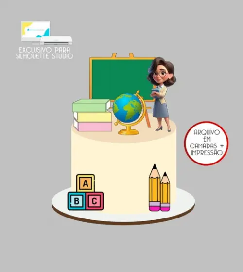 2697 - Arquivo Topo de Bolo Professora Livros 3d