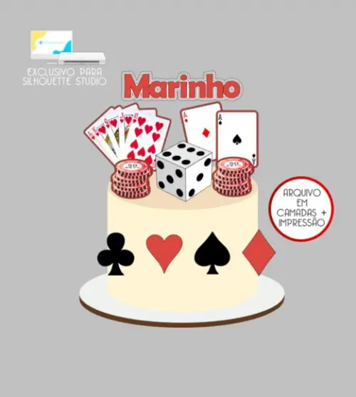 2710 - Arquivo Topo de Bolo Cartas Baralho