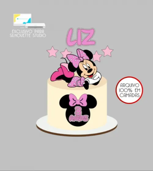 2713 - Arquivo Topo de Bolo Minnie Rosa