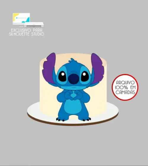 2726 - Arquivo Topo de Bolo Stitch Fazendo Coração