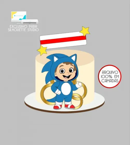 2727 - Arquivo Topo de Bolo Sonic Menino