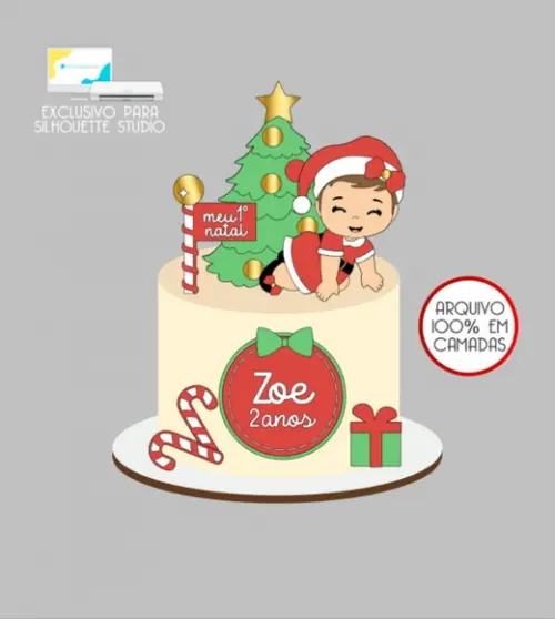 2731 - Arquivo Topo de Bolo Meu 1° Natal Menina