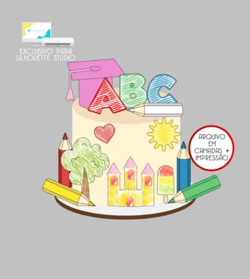 2748 - Arquivo Topo de Bolo Abc Rabiscado Aquarela