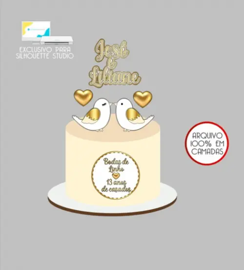2771 - Arquivo Topo de Bolo Casamento Bodas de Linho