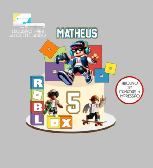 2768 - Arquivo Topo de Bolo Roblox Menino Gamer