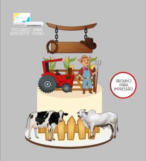 2780 - Arquivo Topo de Bolo Agricultor Animais Fazenda