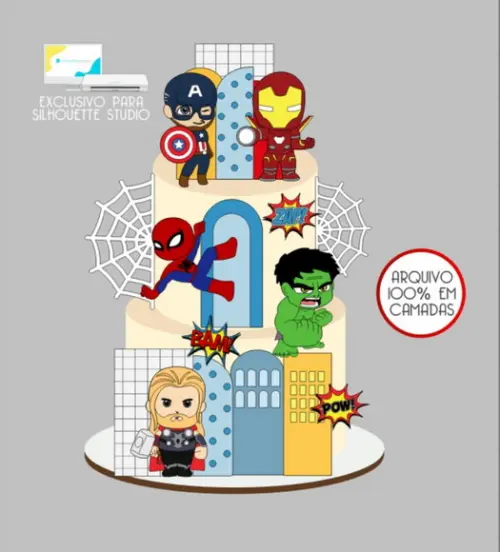 2814 - Arquivo Topo de Bolo Vingadores Baby Camadas