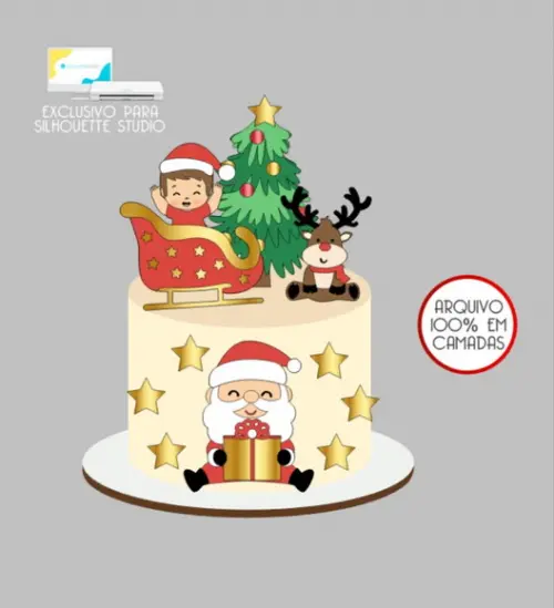 2819 - Arquivo Topo de Bolo Natal Menino Trenó