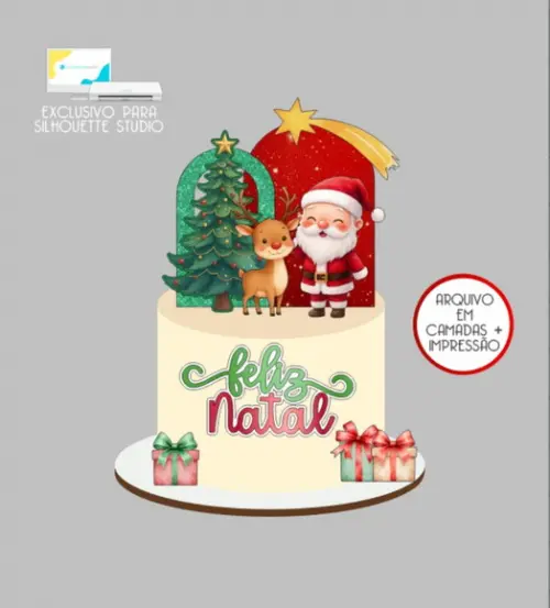 2820 - Arquivo Topo de Bolo Feliz Natal Papai Noel