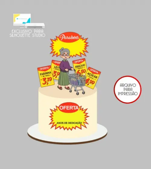 2822 - Arquivo Topo de Bolo Supermercado Idosa Compras