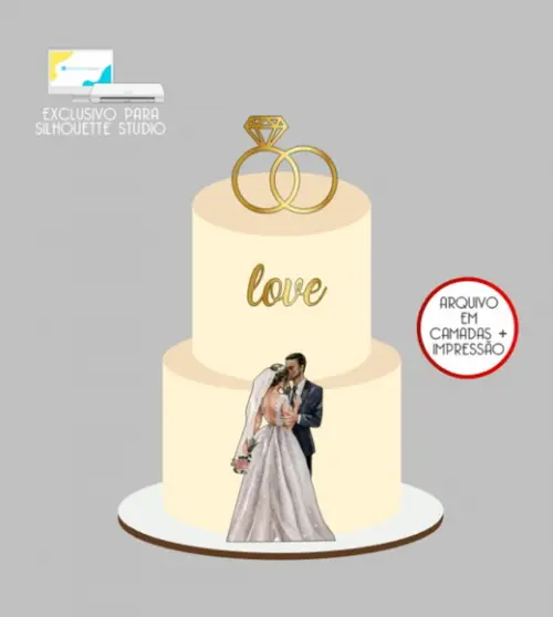 2838 - Arquivo Topo de Bolo Noivos Love Alianças