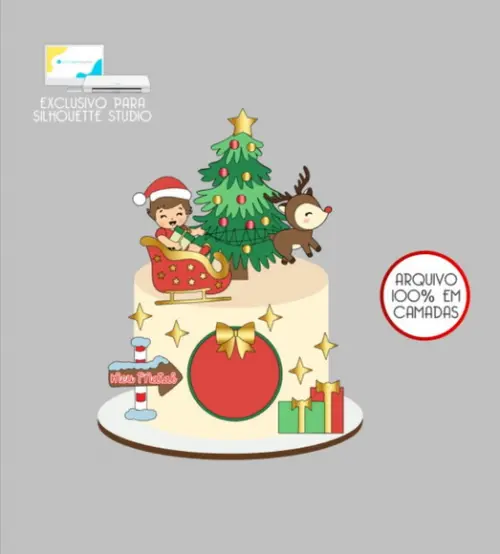 2847 - Arquivo Topo de Bolo Natal Menina Trenó