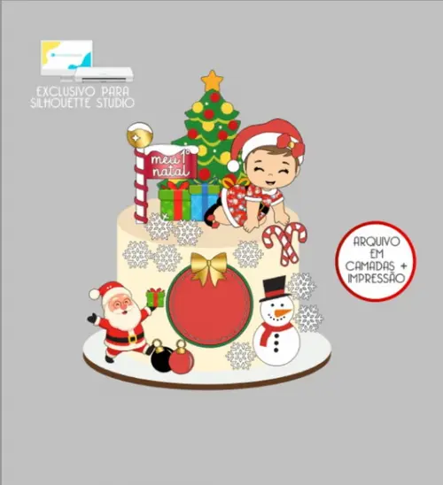2864 - Arquivo Topo de Bolo Natal Menina Engatinhando