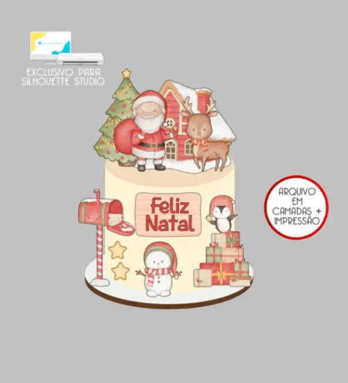 2868 - Arquivo Topo de Bolo Natal Aquarela