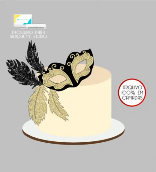2880 - Arquivo Topo de Bolo Máscara Carnaval