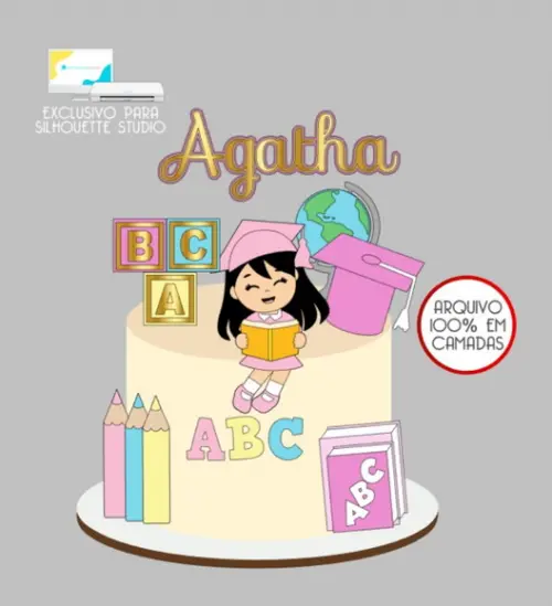2885 - Arquivo Topo de Bolo Abc Menina
