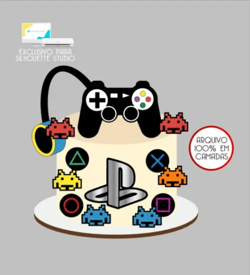 2894 - Arquivo Topo de Bolo Video Game Fone 3d