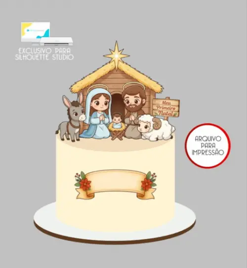 2896 - Arquivo Topo de Bolo Natal Presépio Menino Jesus