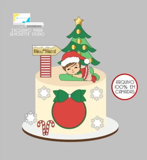 2890 - Arquivo Topo de Bolo Natal Menina Baby Dormindo